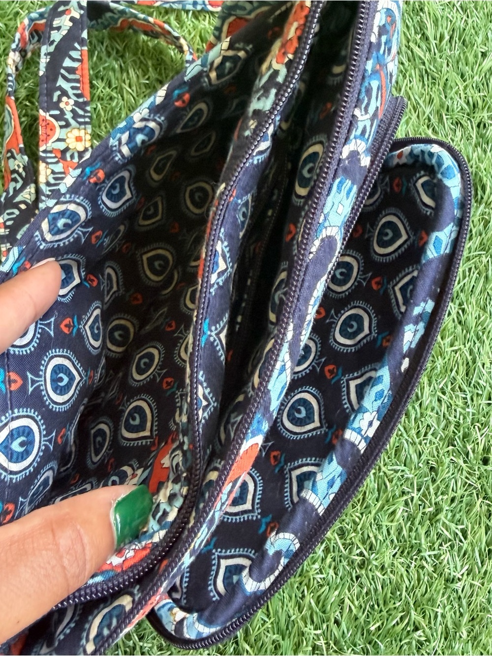 Vera Bradley Quilted Paisley Crossbody Bag Blue Teal Coral Multi Pocket Purse